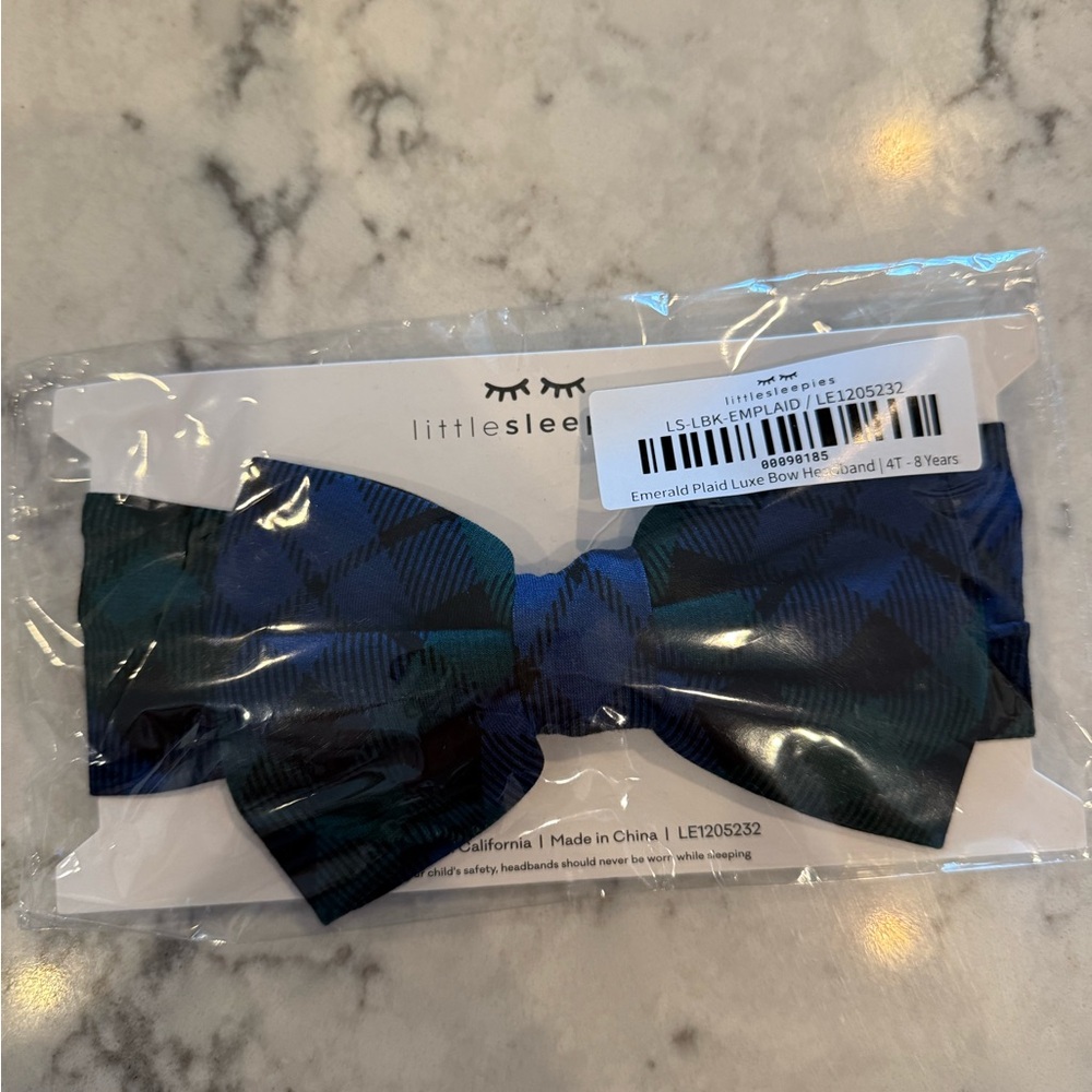 Little Sleepies emerald plaid hair bow